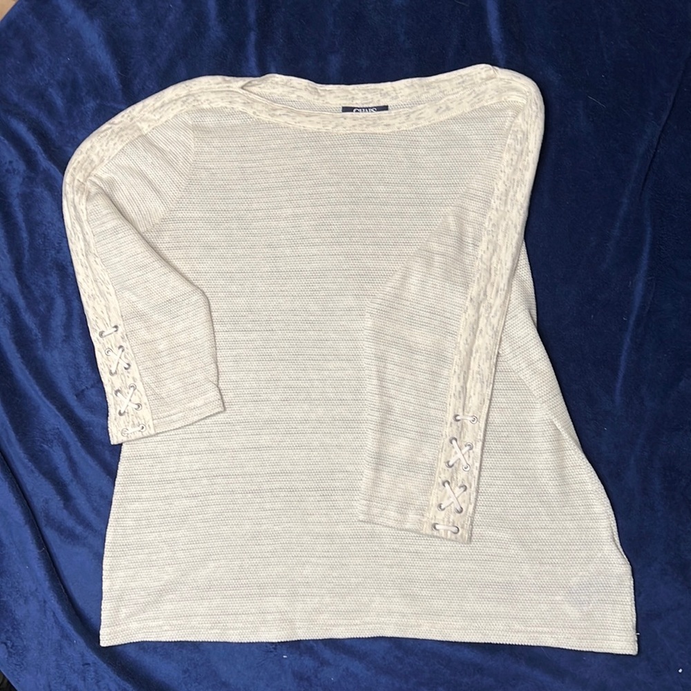 Chaps, 3/4 sleeve, cotton blend, knit top with lace sleeve detail